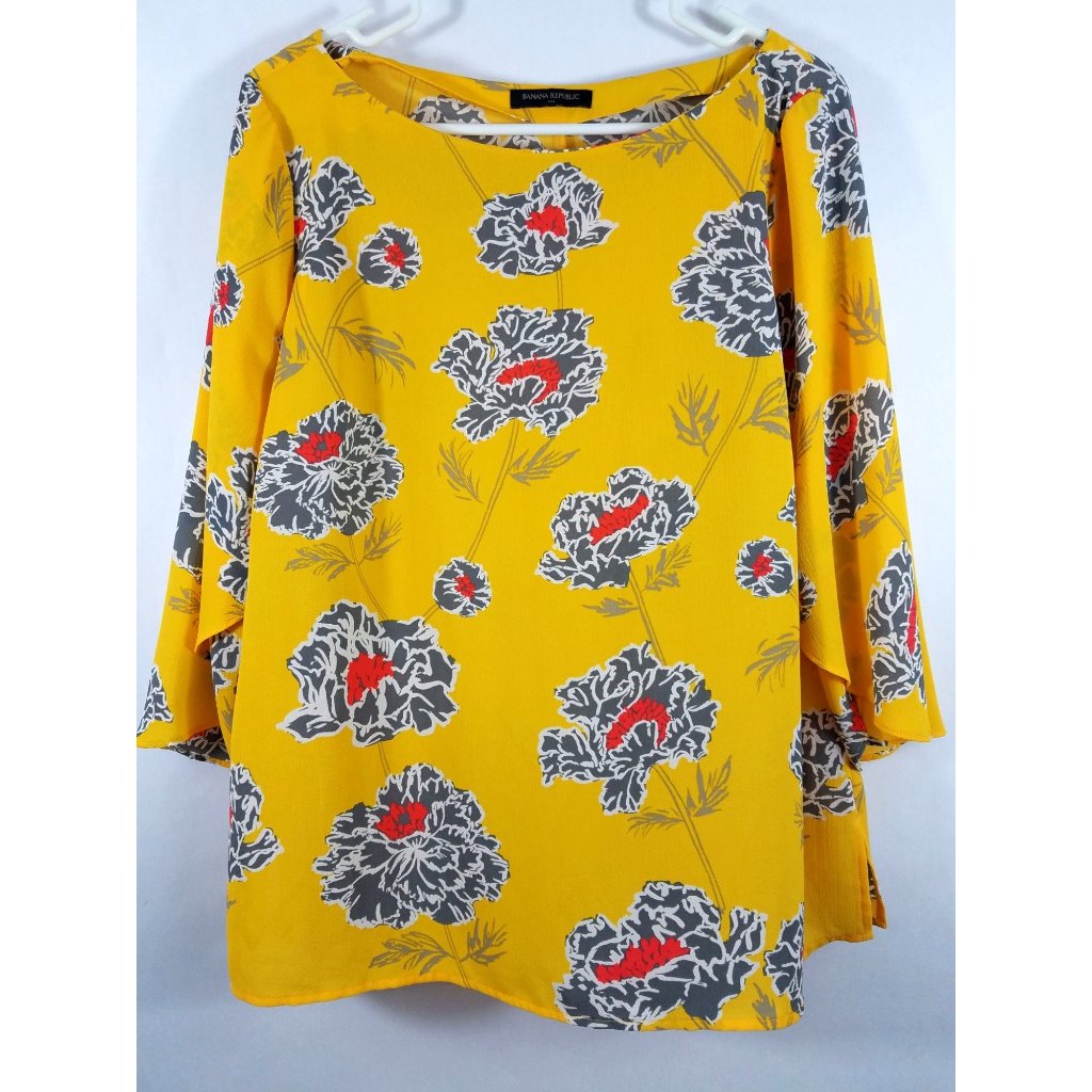 Banana Republic Women's Blouse Top Golden Yellow Floral Size Medium